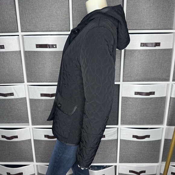 Esprit Black Quilted Button Front Hooded Jacket Size Small - Picture 8 of 11